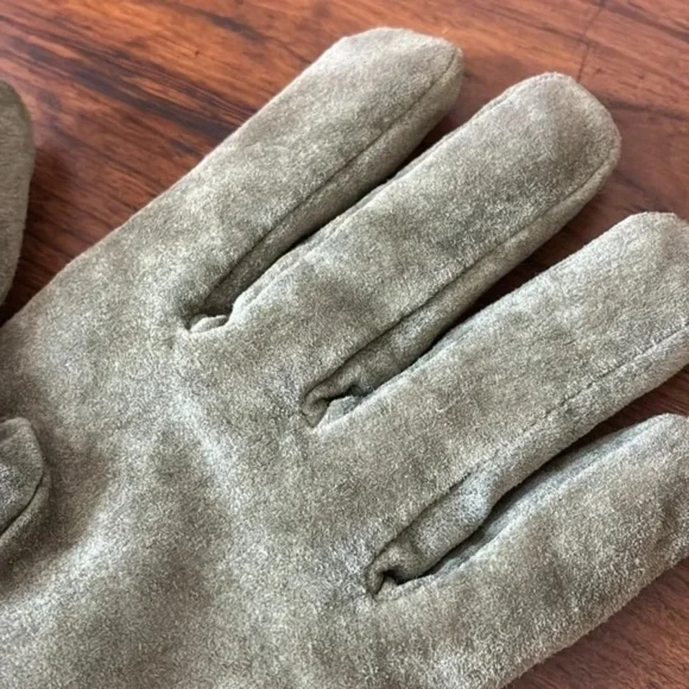 ARIS Women XL‎ Vintage Sage Green Genuine Suede Leather Gloves Feminine Winter